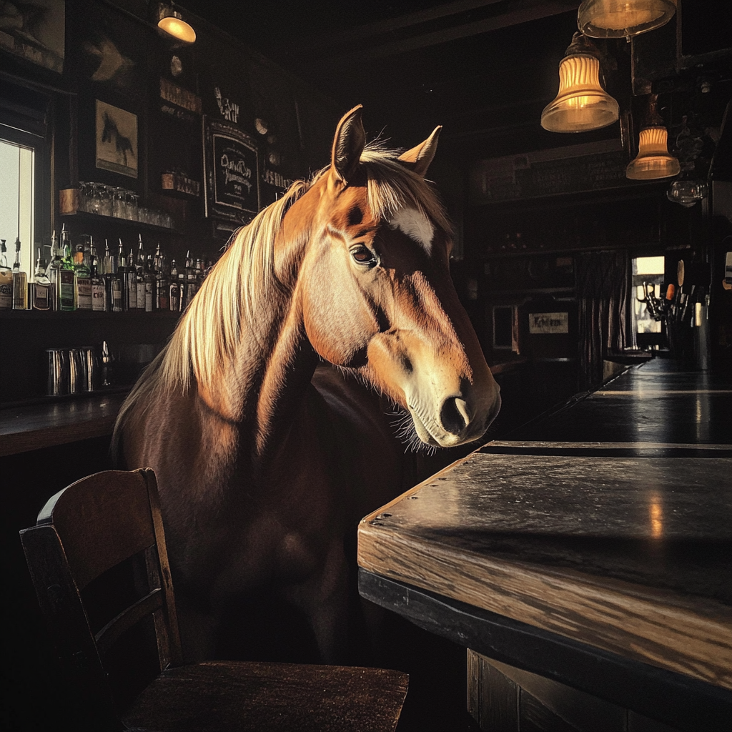 Un cheval dans un bar | Source : Midjourney