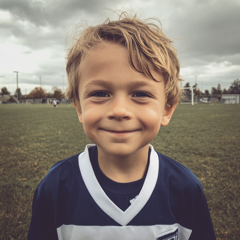 Un petit garçon souriant à l'entraînement de football | Source : Midjourney