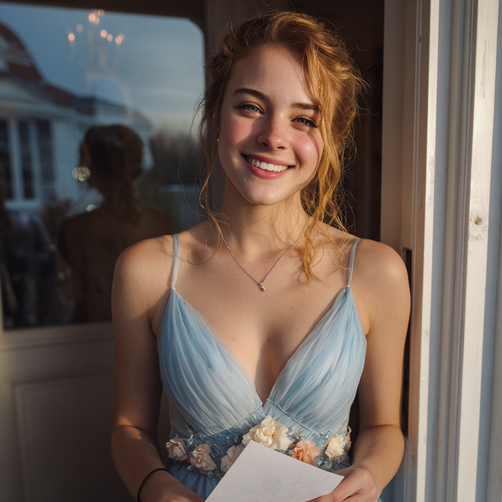 Une fille heureuse tenant une note | Source : Midjourney