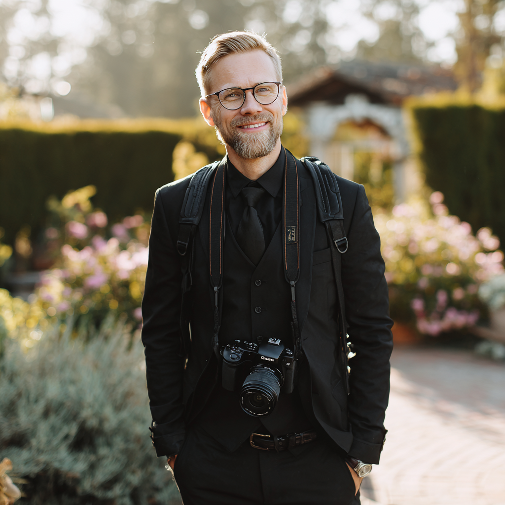 Un photographe de mariage souriant | Source : Midjourney
