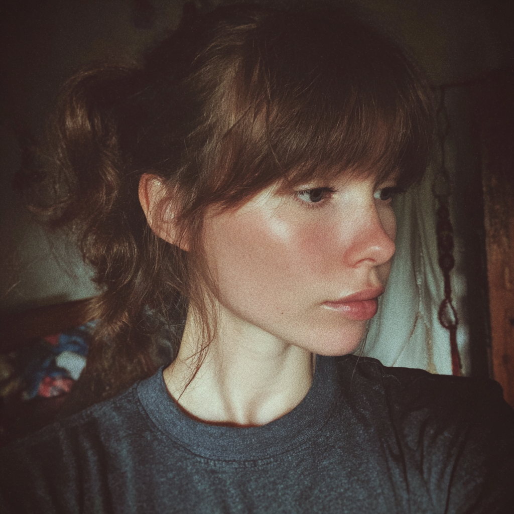 Une femme pensive debout dans une chambre à coucher | Source : Midjourney