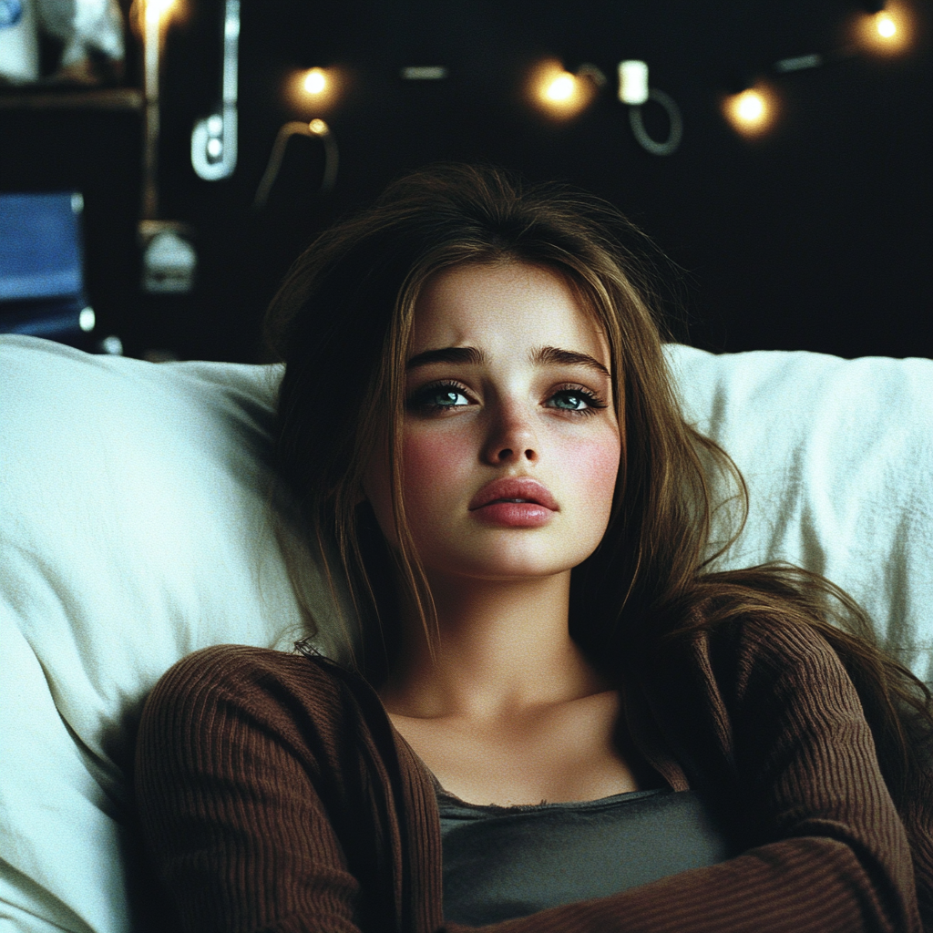 Une femme anxieuse dans son lit | Source : Midjourney