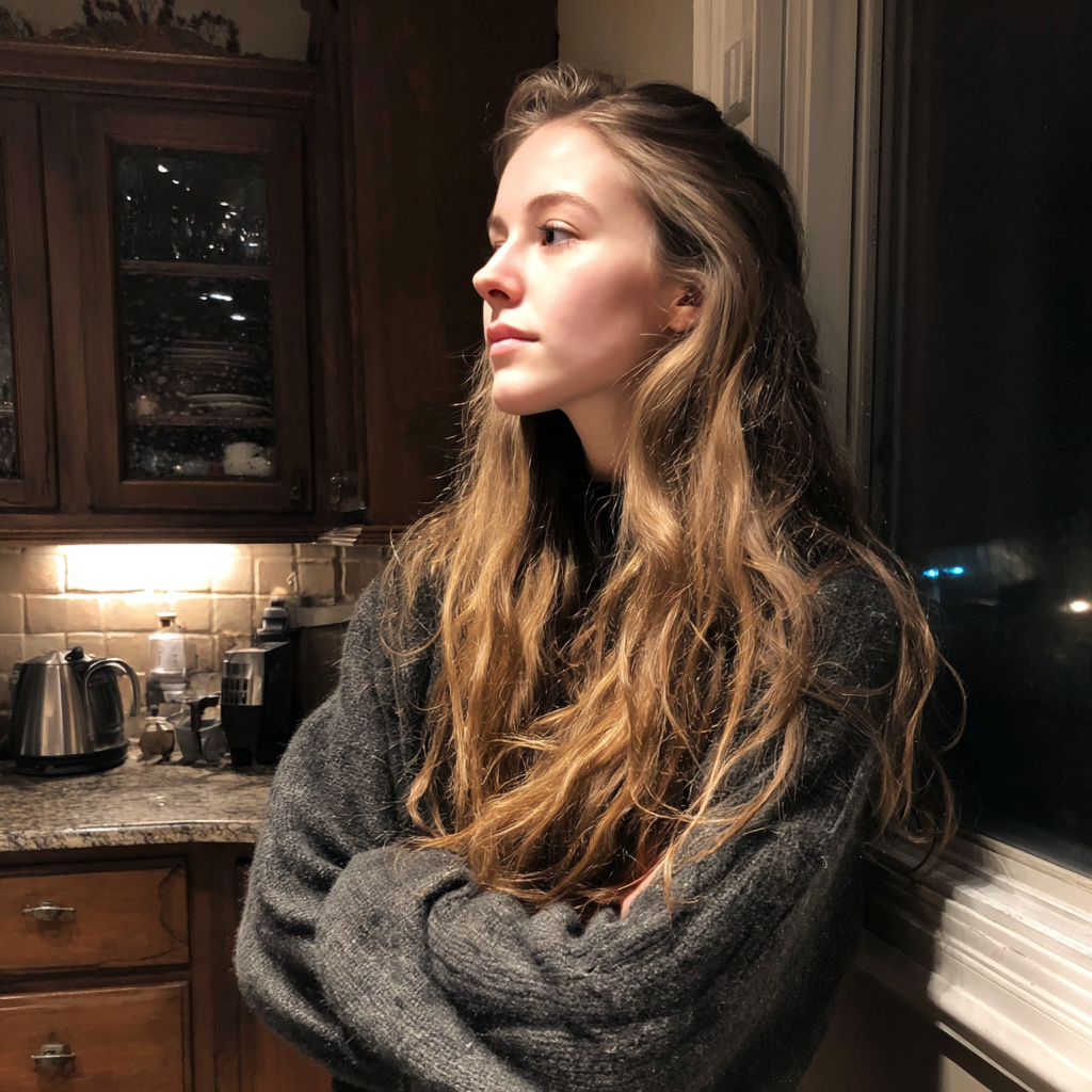 Une femme fatiguée debout dans une cuisine | Source : Midjourney