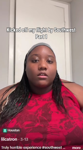 Keirstyn Catron raconte le moment où le personnel de Southwest Airlines l'a interpellée à la porte d'embarquement, dans une vidéo TikTok publiée le 13 mars 2026. | Source : TikTok/@lilcatron