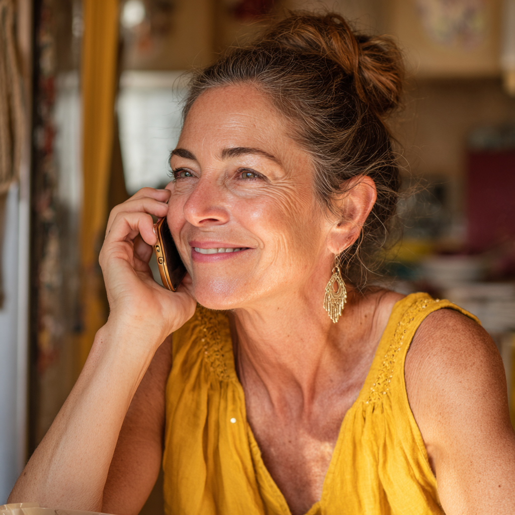 Une femme âgée assise à une table de cuisine | Source : Midjourney