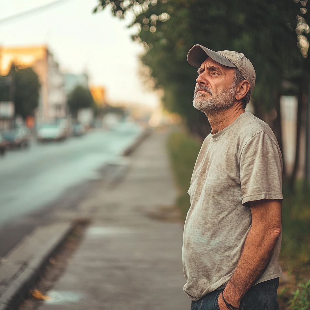 Un homme bouleversé qui regarde un trottoir vide | Source : Midjourney