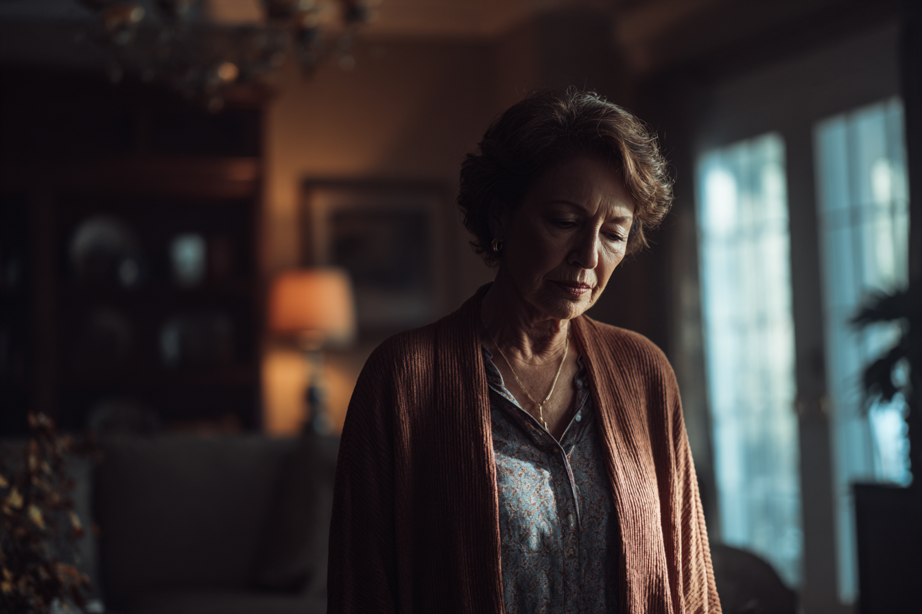 Une femme âgée qui regarde vers le bas | Source : Midjourney