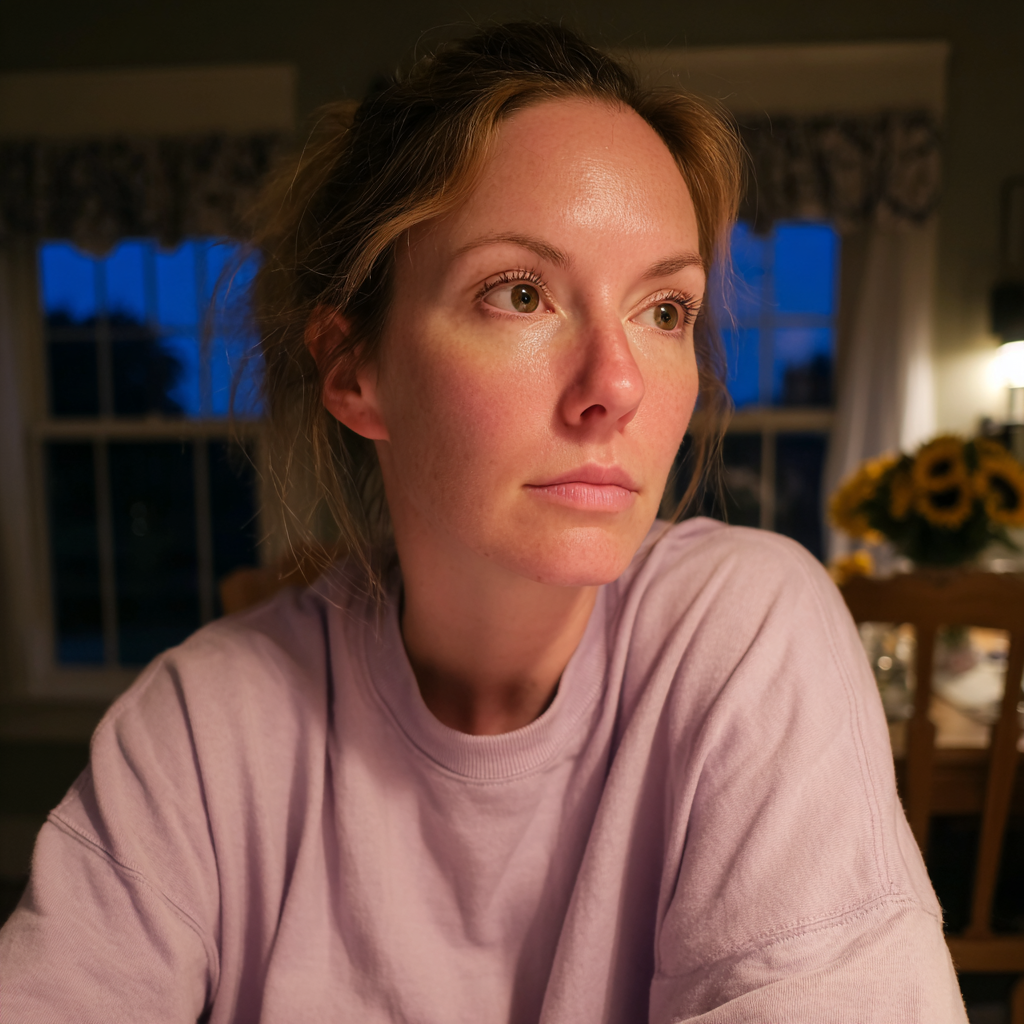 Une femme inquiète assise à une table | Source : Midjourney