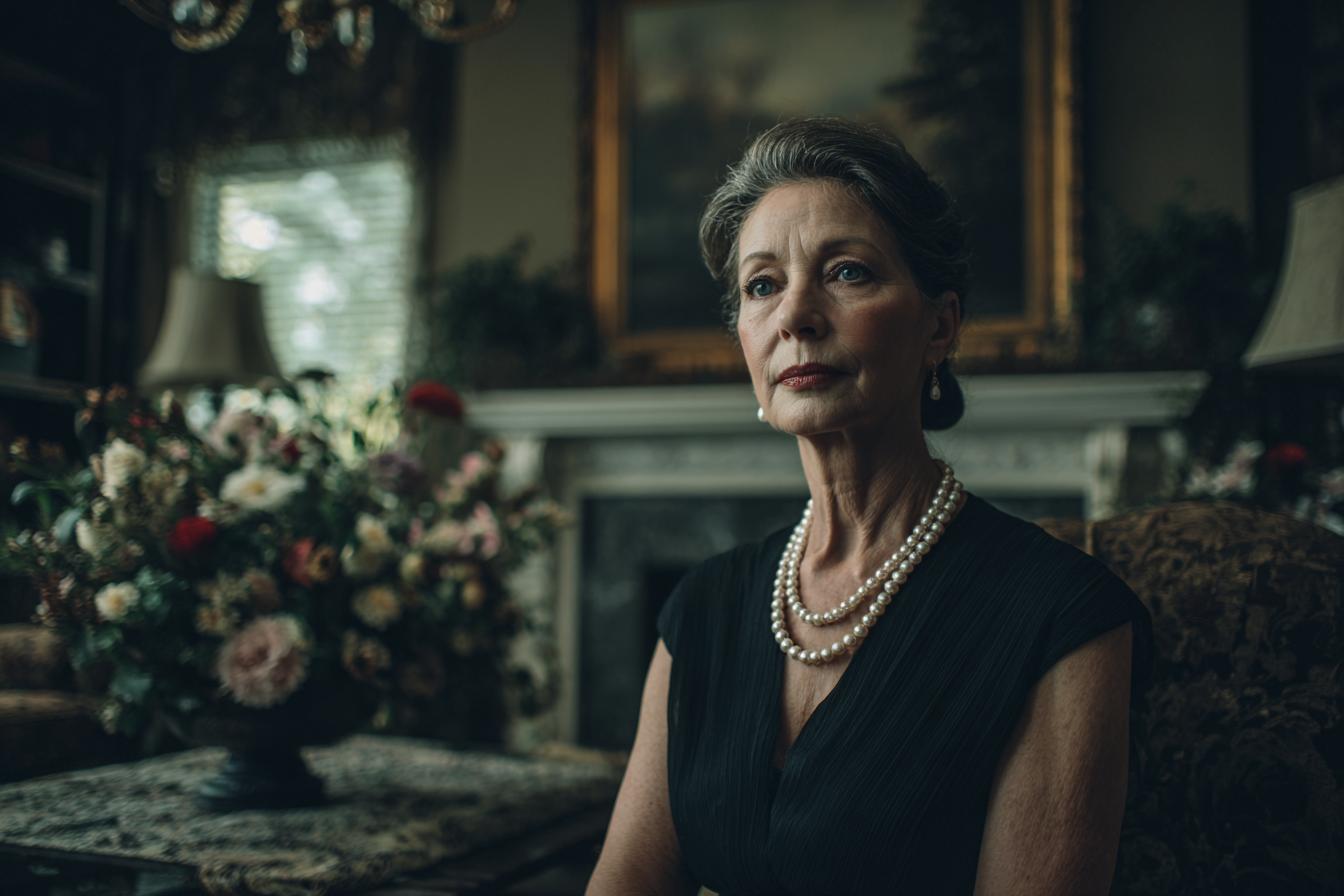 Une femme âgée assise sur un canapé | Source : Midjourney