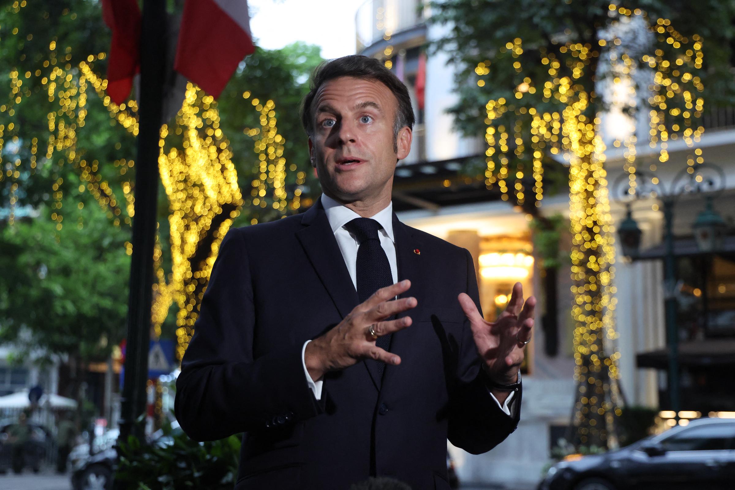 Emmanuel Macron s'adressant à la presse. | Source : Getty Images