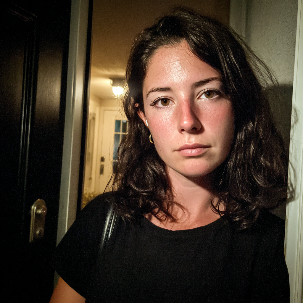 Une femme debout devant sa porte d'entrée | Source : Midjourney