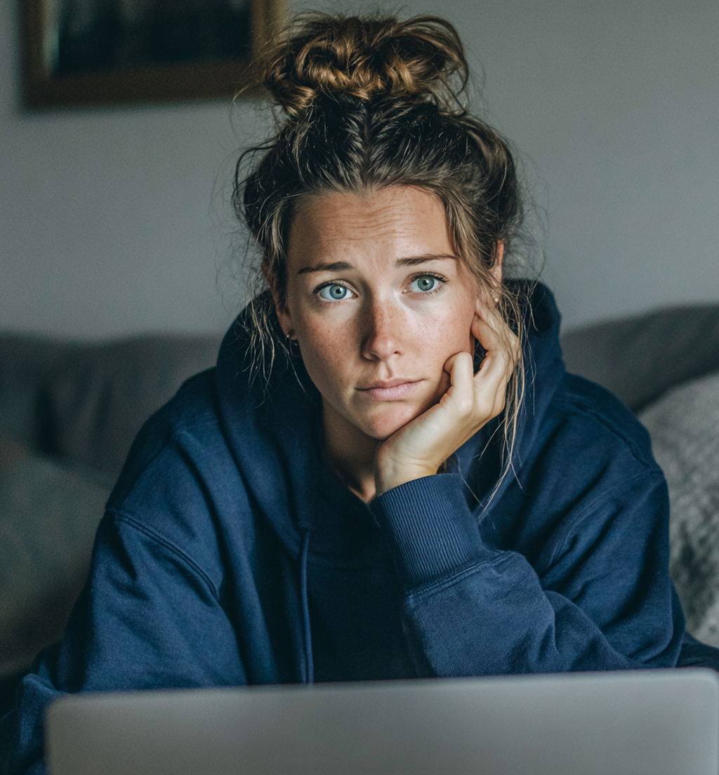 Une femme assise sur un canapé et utilisant son ordinateur portable | Source : Midjourney