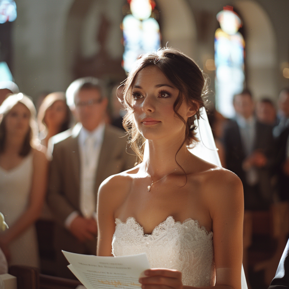 Une mariée stupéfaite tenant une lettre | Source : Midjourney