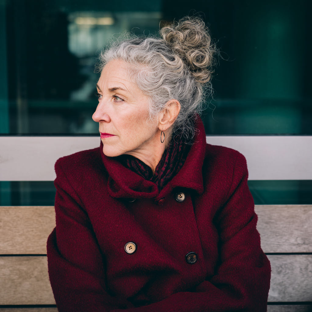 Une femme âgée assise sur un banc à l'extérieur | Source : Midjourney