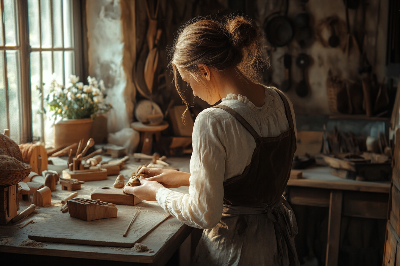 Une femme fabriquant des jouets en bois | Source : Midjourney