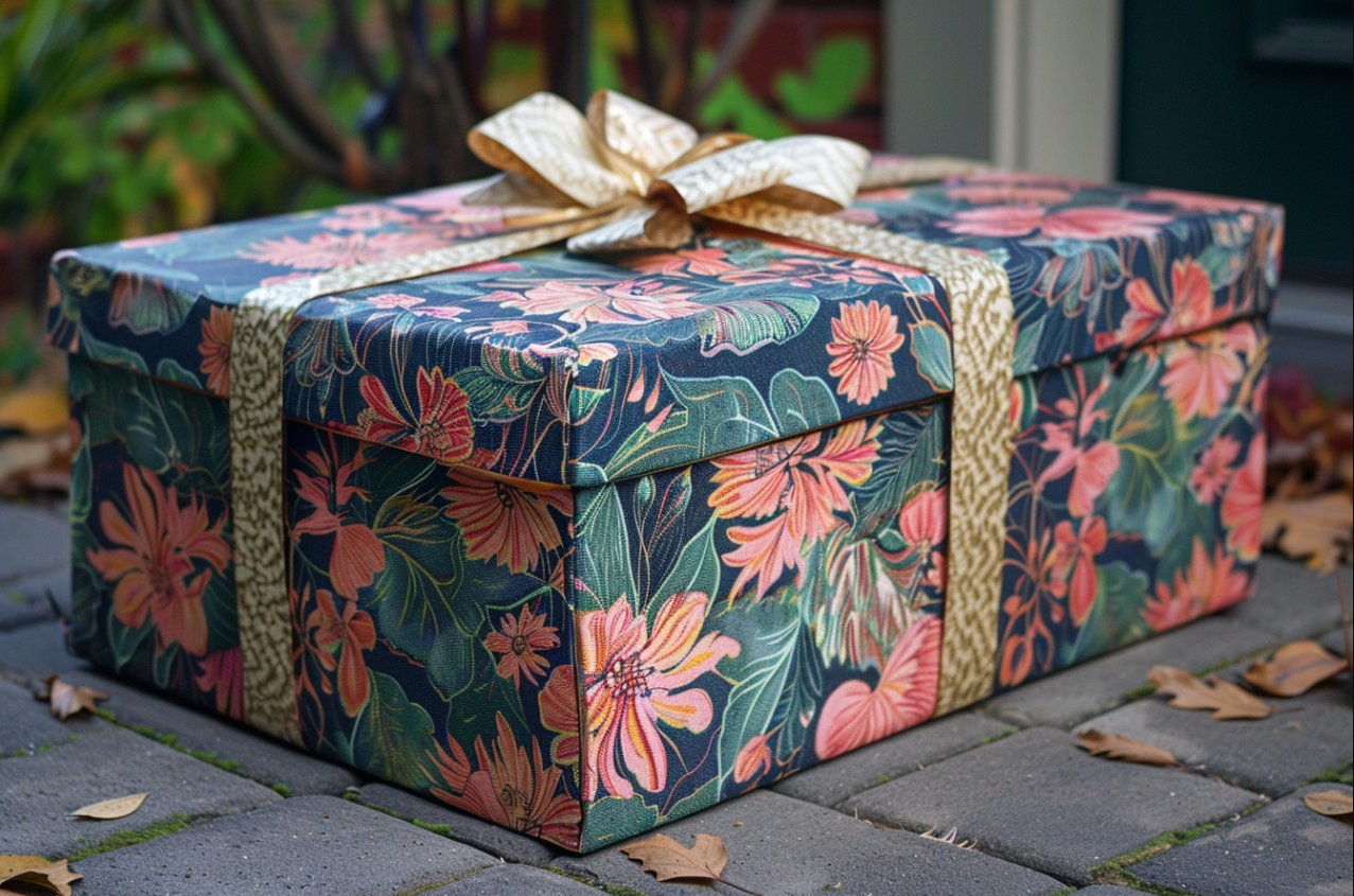 Un paquet cadeau sur le pas de la porte | Source : Midjourney