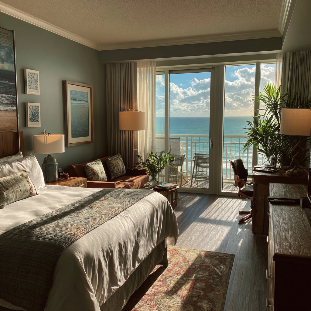 L'intérieur d'une chambre d'hôtel chic | Source : Midjourney