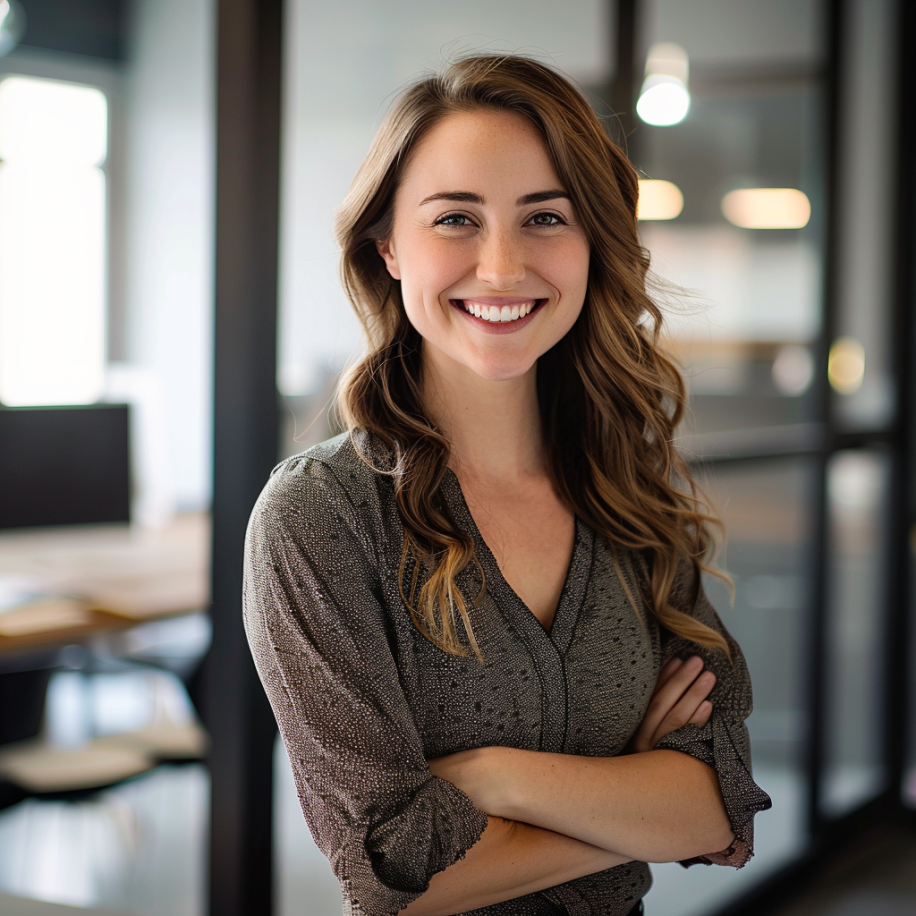 Une femme souriante debout dans un bureau | Source : Midjourney
