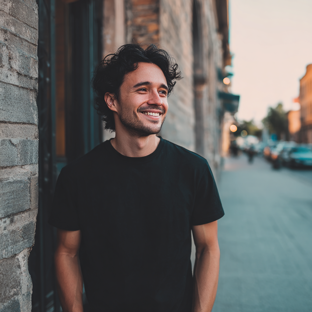 Un homme souriant debout sur un trottoir | Source : Midjourney