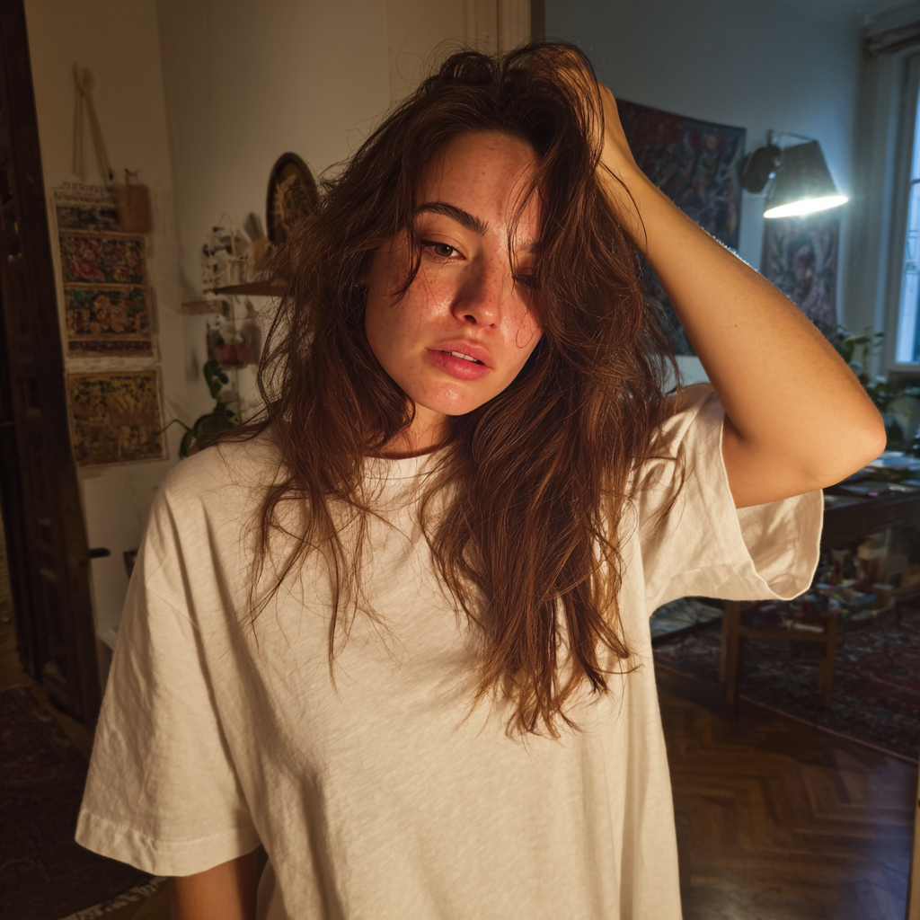 Une femme frustrée debout dans son appartement | Source : Midjourney