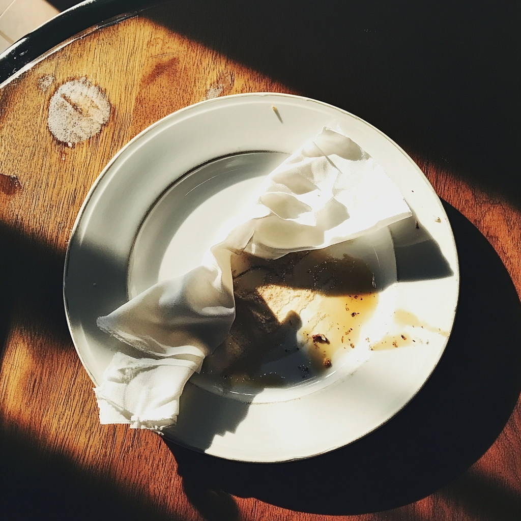 Une serviette de table et une assiette sale | Source : Midjourney