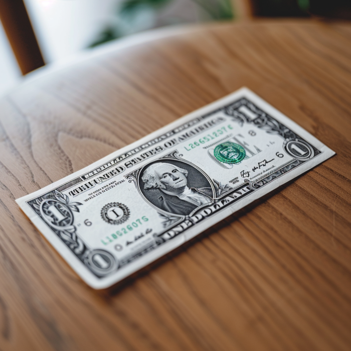 Un billet d'un dollar posé sur une table | Source : Midjourney