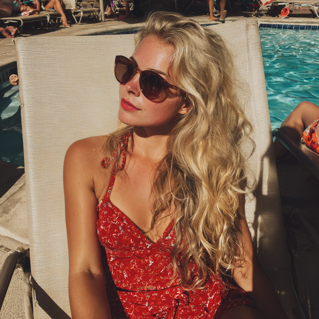 Une femme se prélassant au bord d'une piscine | Source : Midjourney