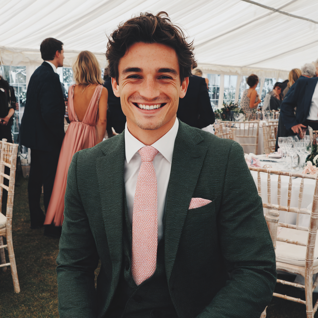 Un homme souriant dans un costume vert foncé | Source : Midjourney