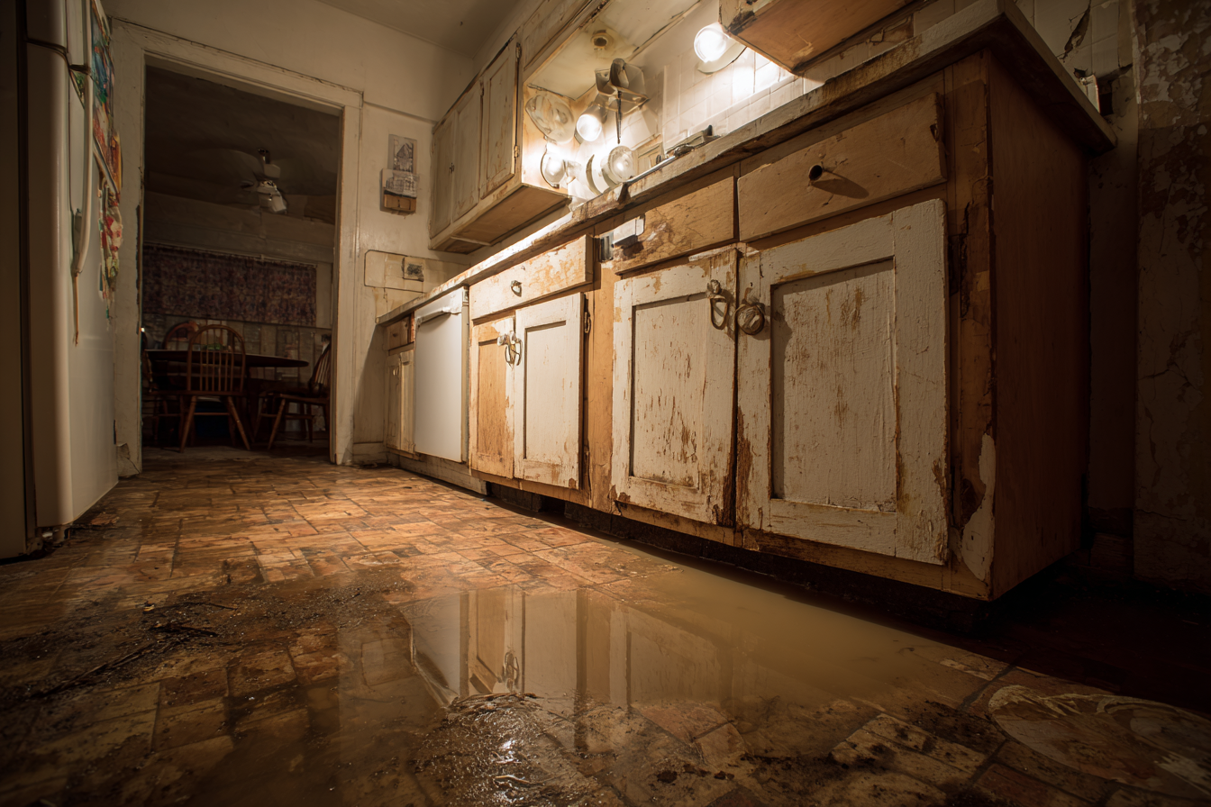 Une flaque d'eau sur le sol de la cuisine | Source : Midjourney