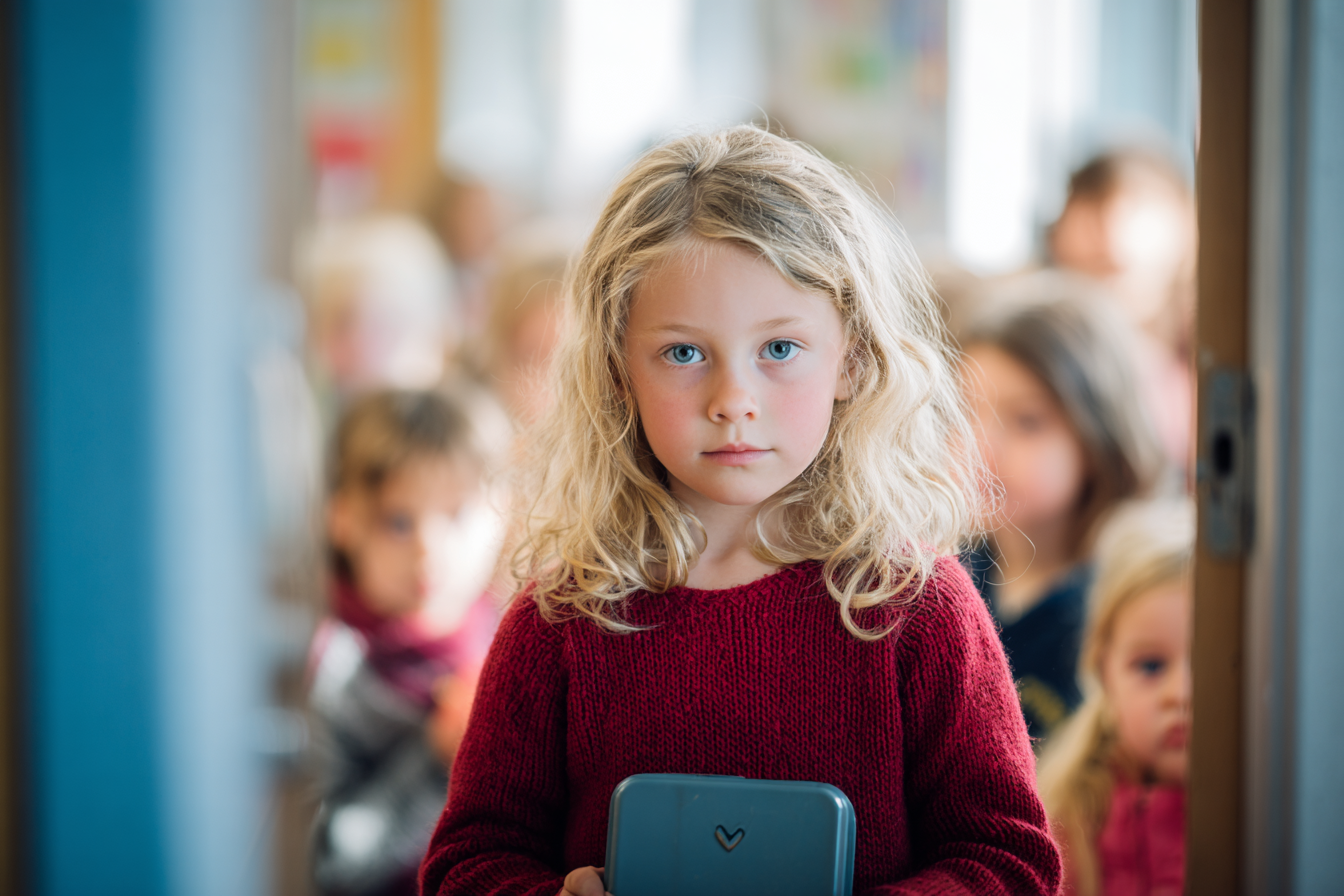 Une petite fille dans une salle de classe | Source : Midjourney