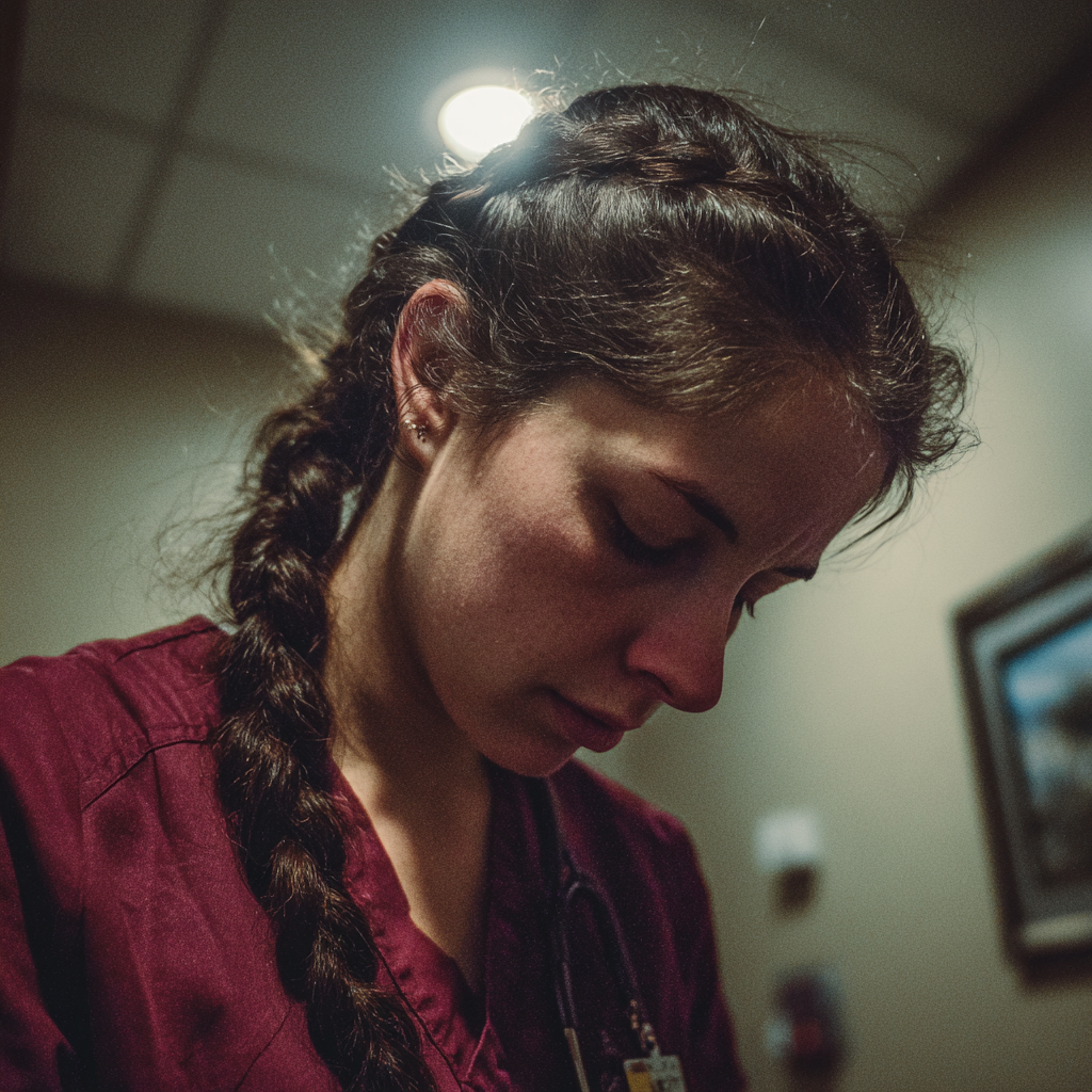 Une infirmière bouleversée et émotive dans un service hospitalier | Source : Midjourney