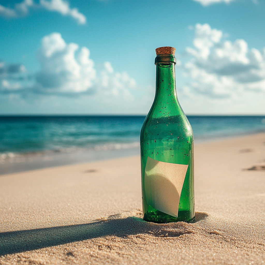 Une bouteille sur le sable | Source : Midjourney