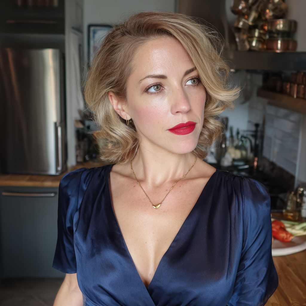 Une femme pensive avec du rouge à lèvres | Source : Midjourney