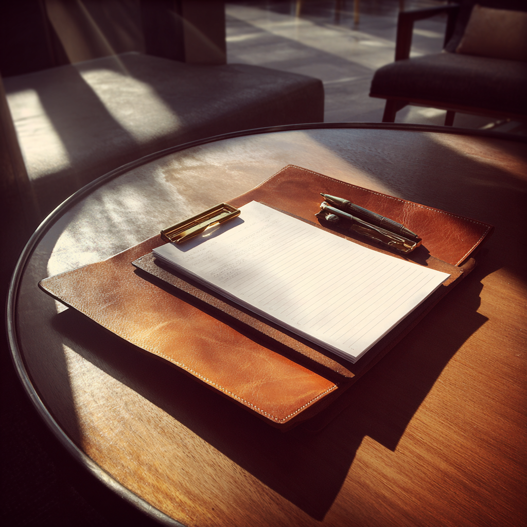 Un bloc-notes sur une table basse | Source : Midjourney