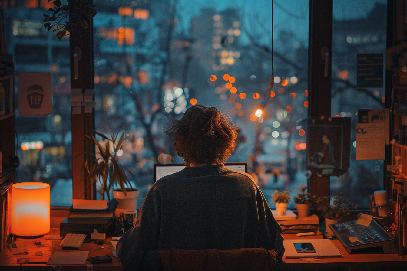Un homme travaillant dans son bureau la nuit | Source : Midjourney