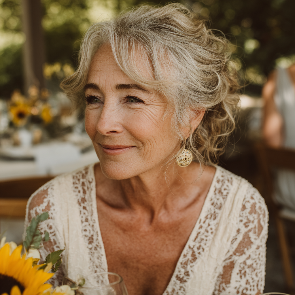 Une femme âgée souriante lors de sa réception de mariage | Source : Midjourney