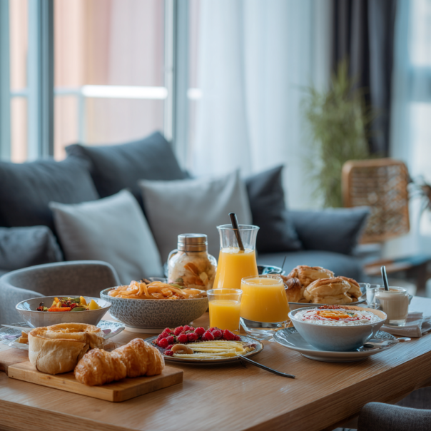 Une table de petit déjeuner dressée | Source : Midjourney