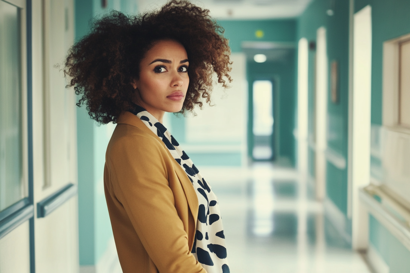 Une femme dans un couloir d'hôpital | Source : Midjourney
