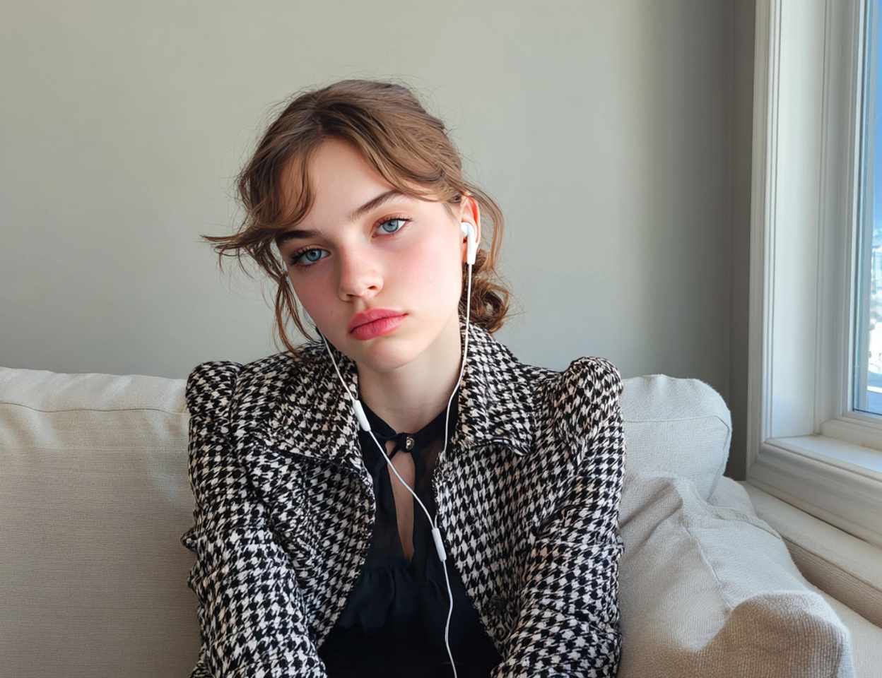 Une adolescente assise avec ses écouteurs | Source : Midjourney