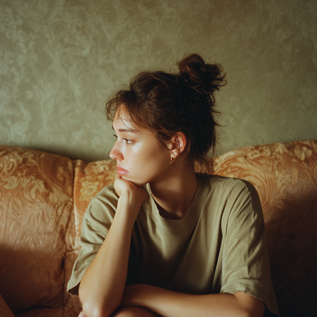 Une femme assise sur un canapé | Source : Midjourney
