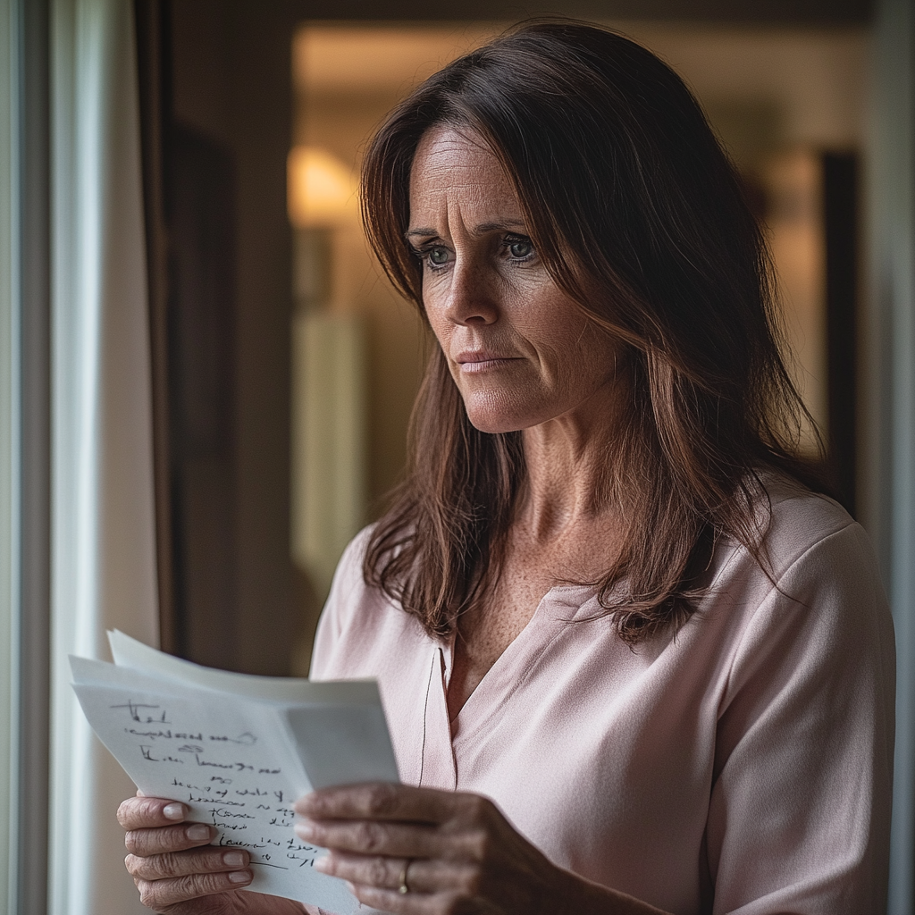 Une femme de ménage tenant une note manuscrite | Source : Midjourney