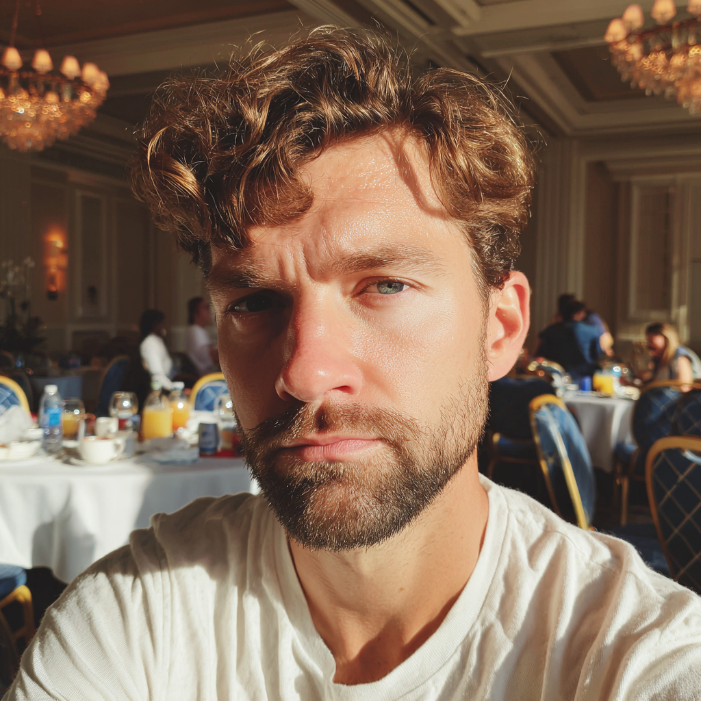 Un homme renfrogné assis à une table | Source : Midjourney