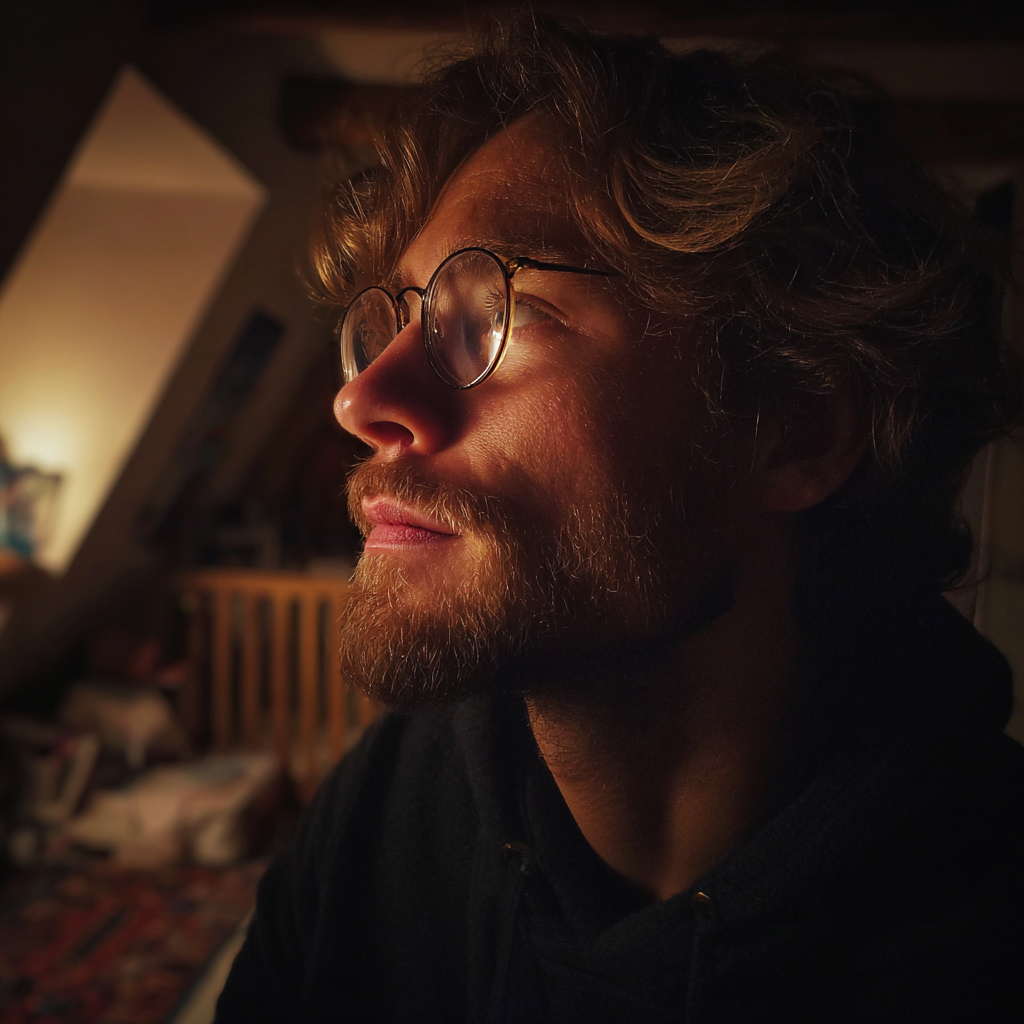 Un homme debout dans un grenier | Source : Midjourney