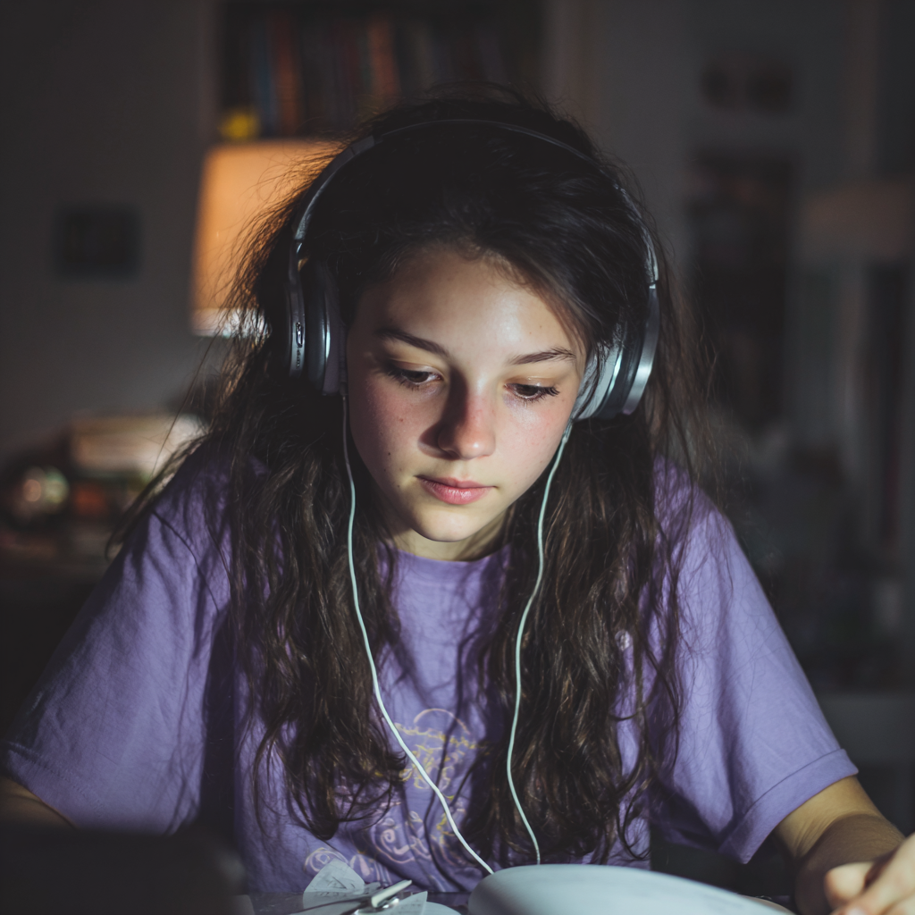 Une adolescente assise et faisant ses devoirs | Source : Midjourney