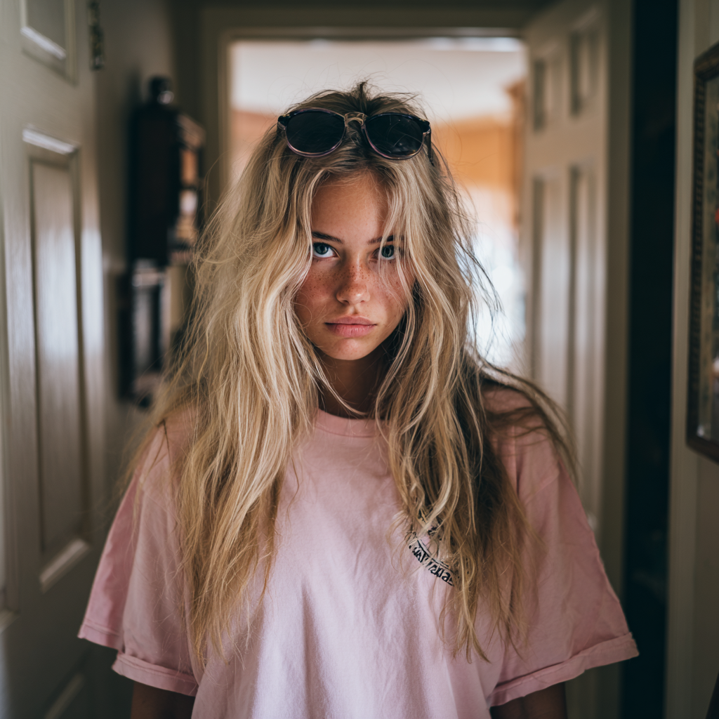Une jeune femme suffisante portant un T-shirt rose surdimensionné | Source : Midjourney