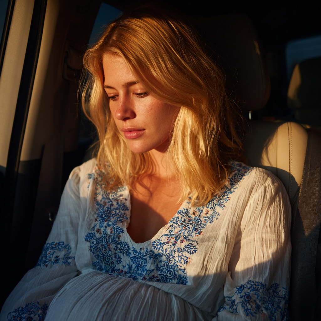 Une femme bouleversée assise dans une voiture | Source : Midjourney