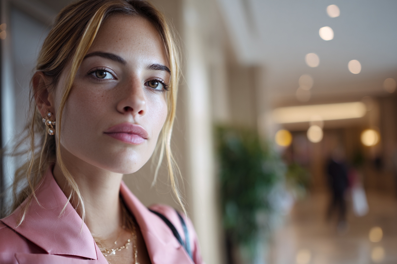 Une femme debout dans le hall d'un hôtel | Source : Midjourney
