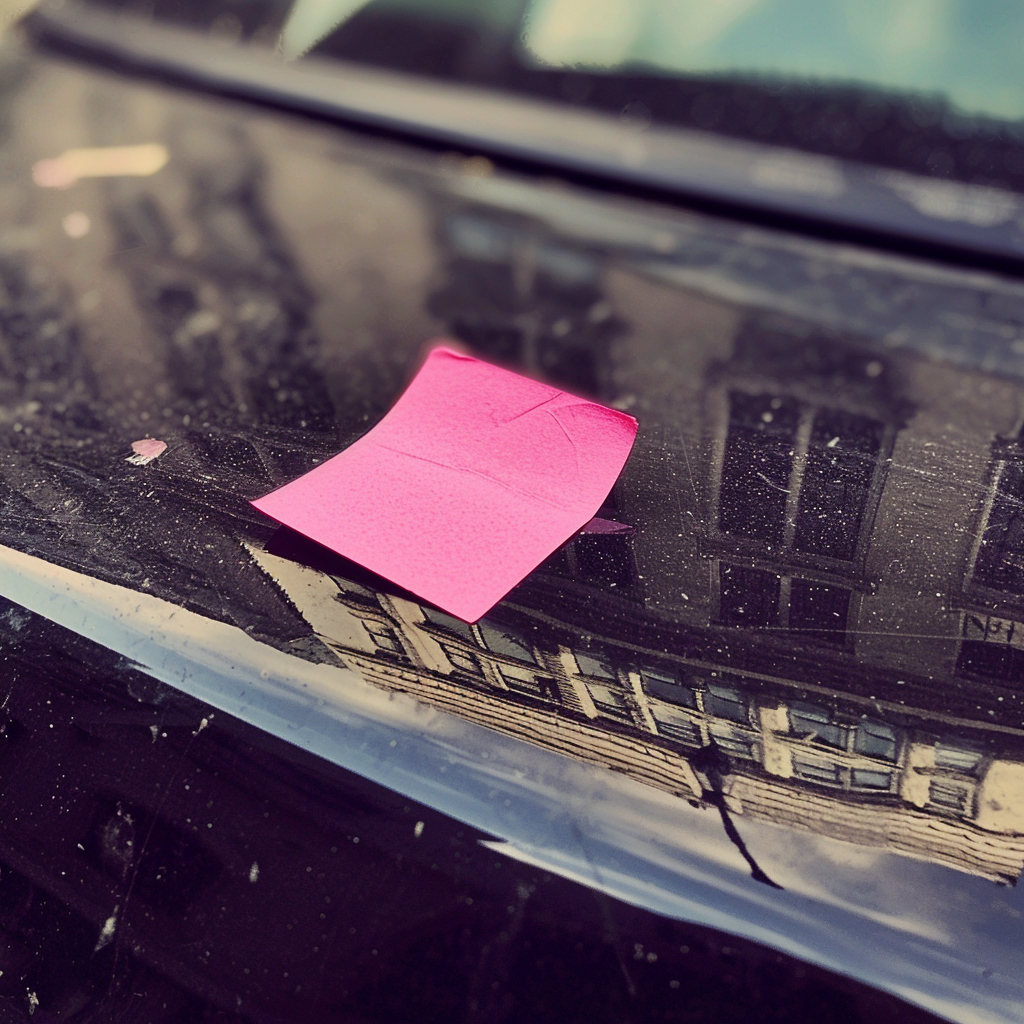Une note autocollante rose sur une voiture | Source : Midjourney
