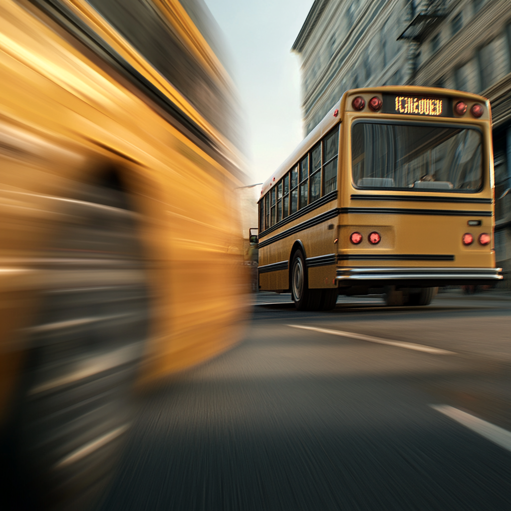 Une voiture fait la course après un bus | Source : Midjourney