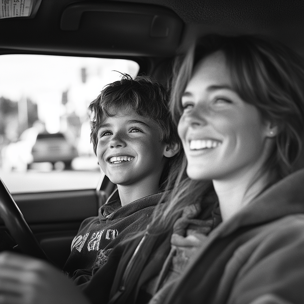 Une mère et son fils heureux au volant | Source : Midjourney